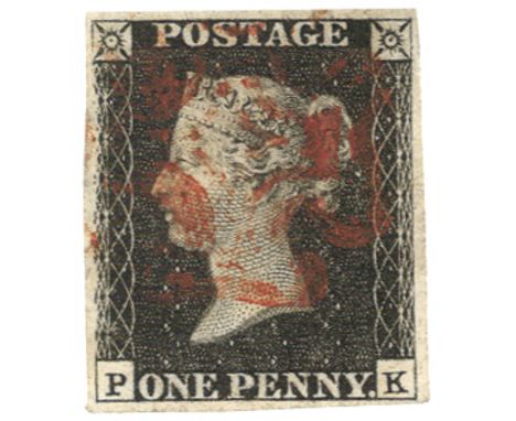 GB - 1840 Penny Black Plate 6 (P-K) with four good margins, no thins or creases, fine used, cat £350