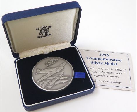 Royal Mint commemorative Medal struck to celebrate the birth of R J Mitchell (designer of the Spitfire). Minted in toned silv