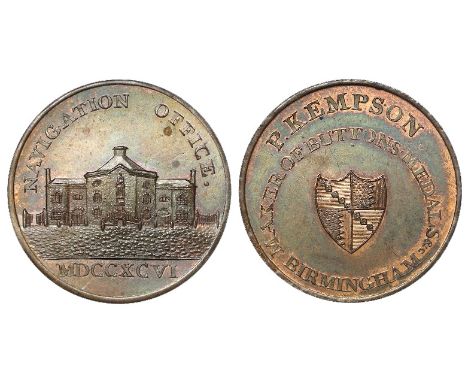 Token, 18thC: Kempson's Birmingham Buildings: Navigation Office Halfpenny 1796, D&H Warwickshire no. 210, AU with lustre, a l
