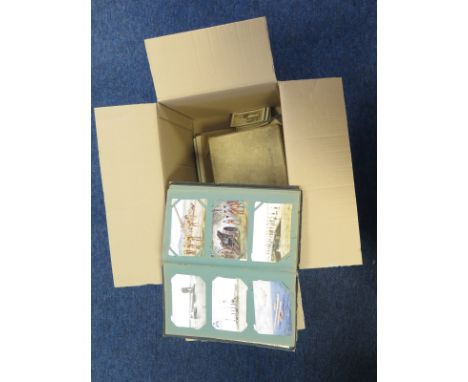 Box of various unsorted old postcards (Titanic card noted), Carte De Visite, plus some Ipswich book plates (qty) Needs viewin