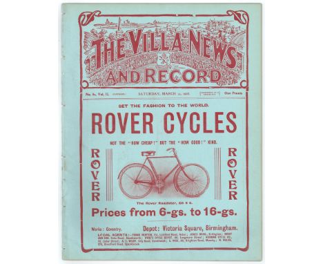 Football programme - Aston Villa v Preston N.E. 2nd year of Villa programmes 1907/08 for match played 14/3/1908 Vol 2 No 80. 