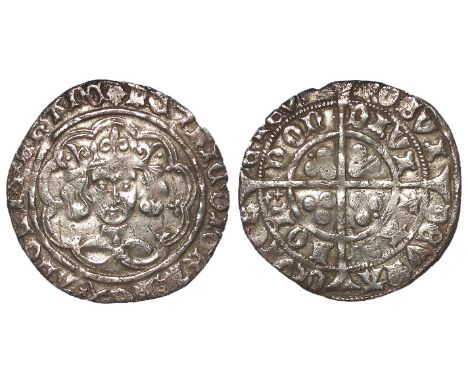 Henry VI, First Reign [1422-1461] silver groat, London Mint, Leaf-pellet Issue [1445-1454], leaf on breast, pellet each side 