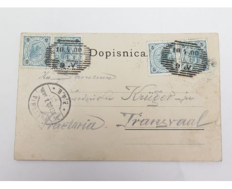 Boer War postal history sent to President Paul Kruger Transvaal, Slovenia view postcard with Australian stamps postmarked 10 