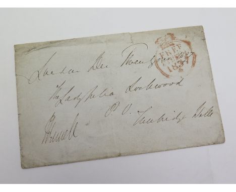 GB Lord Russell handsigned autograph envelope with 1837 postmark sent to Lady Lockwood at Tunbridge Wells (she was sued for d