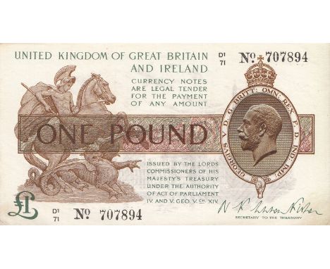 Warren Fisher One Pound T31 "D1 71" EF with a small light brown mark bottom right