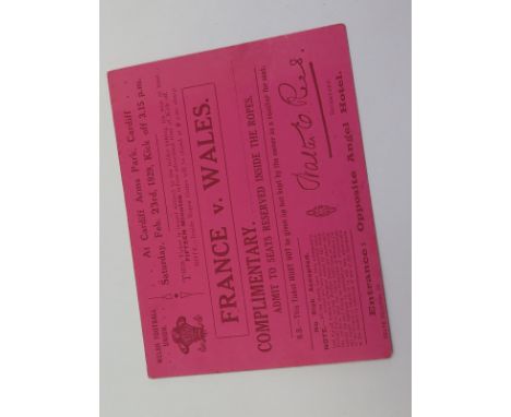 Rugby at Cardiff Arms Park Ticket for match Wales v France 23/2/1929 (1)