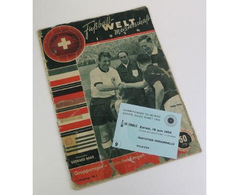 Football World Cup Magazine 1954 (Switzerland), large edition issued in Germany, with a very rare Ticket issued for Invitatio
