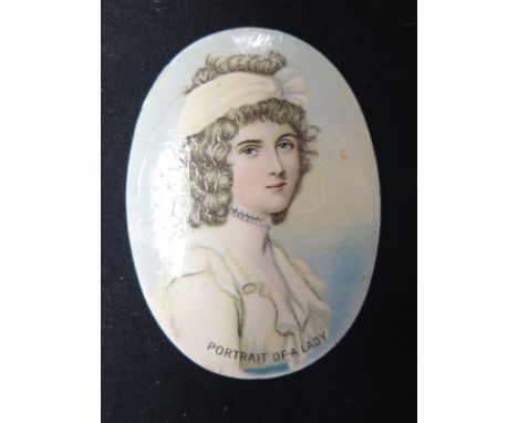 Wills - Miniatures, Overseas issue, oval medallion on enamel, Portrait of a Lady VG (slight crazing) cat value £55