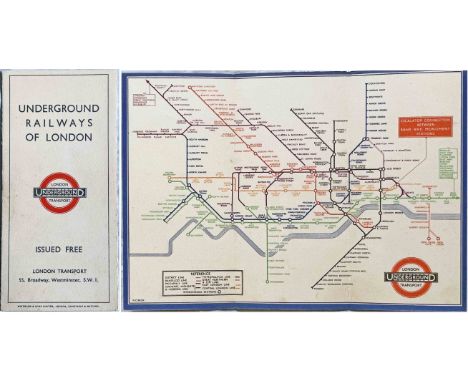 1933 London Underground H C Beck diagrammatic, card POCKET MAP from the first-year series titled 'Underground Railways of Lon