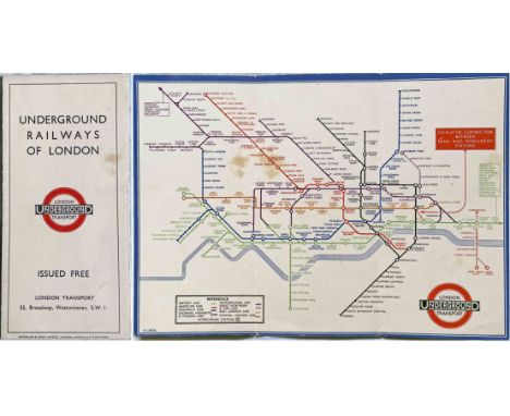 1933 London Underground H C Beck diagrammatic, card POCKET MAP from the first-year series titled 'Underground Railways of Lon