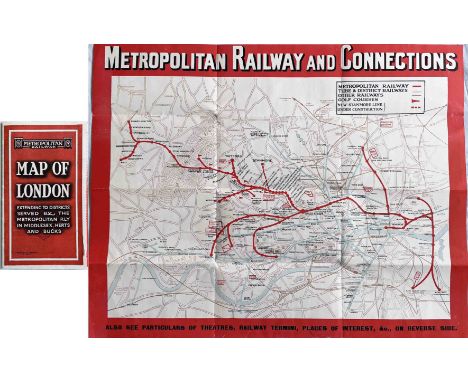 c1931 Metropolitan Railway POCKET MAP, the Met's version of the London Underground map, with its own lines in red and the res