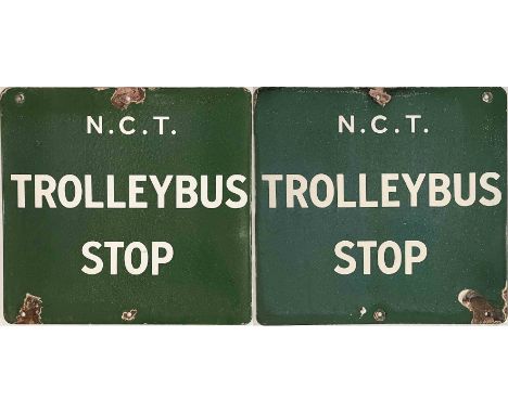 Nottingham Corporation enamel TROLLEYBUS STOP FLAG. Nottingham trolleybuses ceased in 1966. A double-sided sign measuring 16"