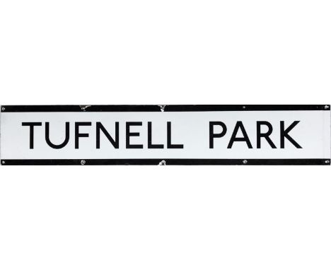 1960s/70s London Underground enamel PLATFORM FRIEZE PANEL from Tufnell Park station on the Northern Line. Measures 49" x 9" (