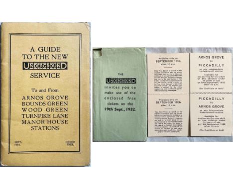 1932 London Underground 'Guide to the New Underground Service' to/from Arnos Grove etc POCKET BOOKLET with card covers dated 