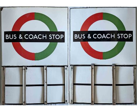 1950s/60s London Transport enamel BUS &amp; COACH STOP FLAG (Compulsory). An E6-size, double-sided, bullseye, 'boat'-type fla