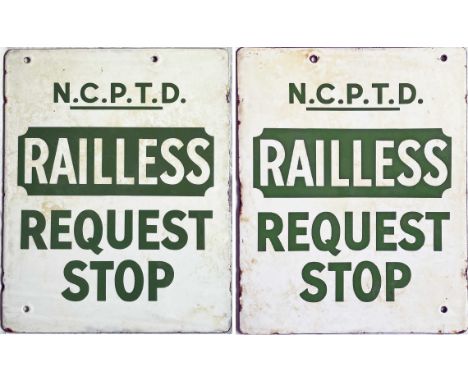 Nottingham Corporation double-sided, enamel TROLLEYBUS STOP FLAG "Railless Request Stop". A most uncommon example from the ea