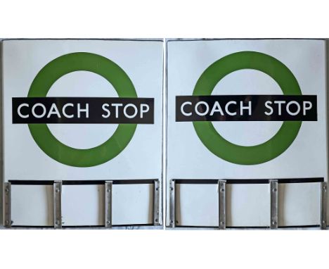 1950s/60s London Transport enamel COACH STOP FLAG, an E3 'Compulsory' version with runners for 3 e-plates on both sides. A tr