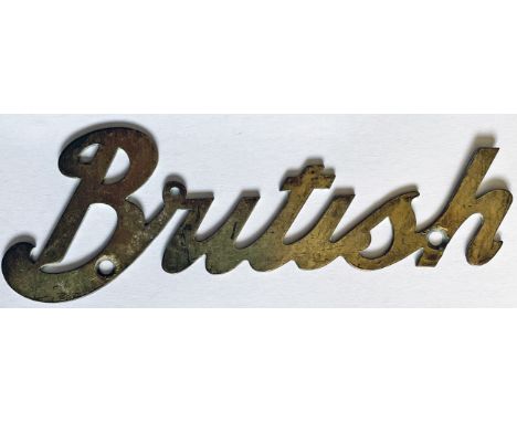 c1920s London bus brass RADIATOR BADGE 'British', believed to have been carried by one of the green-liveried Daimlers operate