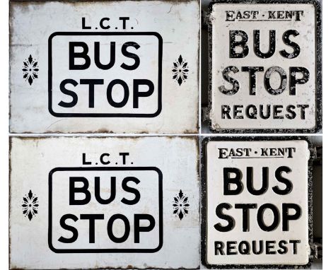 Pair of 1950s/60s double-sided BUS STOP FLAGS comprising an enamel example for Leeds City Transport (20" x 14" - 51cm x 36cm)
