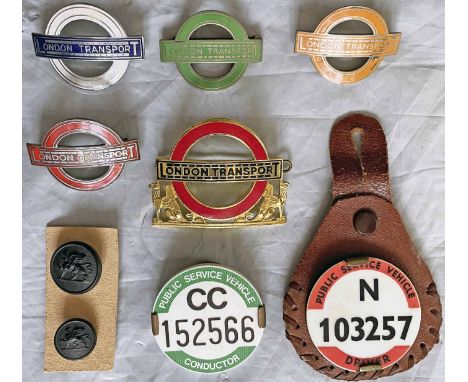 Selection (9) of London Transport etc CAP, PSV BADGES &amp; BUTTONS comprising 4 x wages-grade type for Central Bus, Country 
