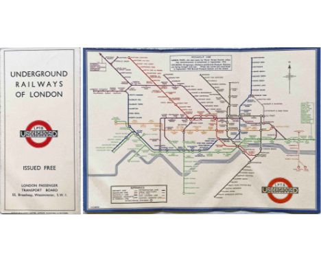 1933 London Underground H C Beck diagrammatic, card POCKET MAP from the first-year series titled 'Underground Railways of Lon