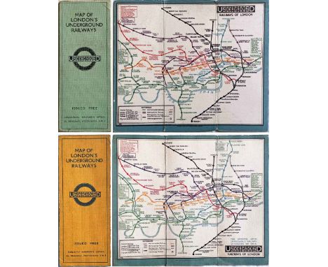 Pair of London Underground linen-card POCKET MAPS from the Stingemore-designed series of 1925-32. These are the c1928/29 issu