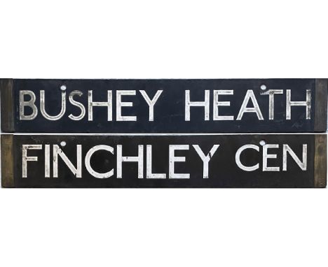 London Underground 38-Tube Stock enamel CAB DESTINATION PLATE for Bushey Heath / Finchley Cen on the Northern Line. Bushey He