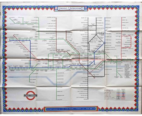 1946 (7/46) London Underground quad-royal POSTER MAP designed by H C Beck with Art Deco border by 'Shep' (Charles Shepard). S