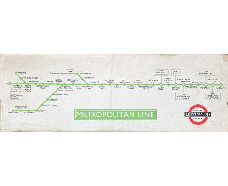 1937 London Underground Metropolitan Line CAR DIAGRAM (map) for compartment stock showing all the branches from Aldgate. The 