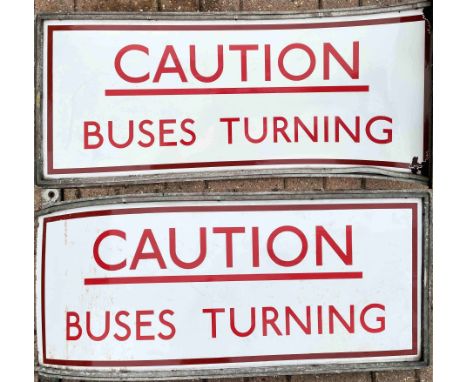 LGOC/London Transport enamel SIGN 'Caution, Buses Turning'. Located outside bus garages, these were first used by the LGOC in