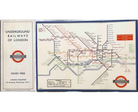 1933 London Underground H C Beck diagrammatic, card POCKET MAP from the first-year series titled 'Underground Railways of Lon