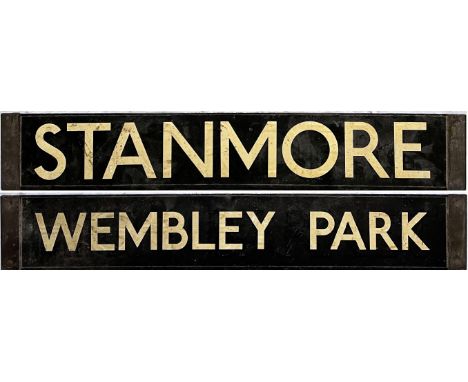 London Underground Standard / 38-Tube Stock enamel CAB DESTINATION PLATE for Stanmore / Wembley Park on the former Bakerloo L