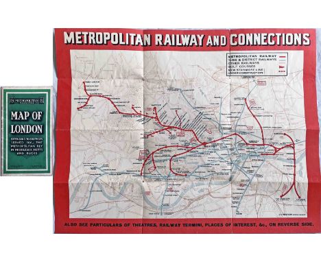 c1932 Metropolitan Railway POCKET MAP, the Met's version of the London Underground map, with its own lines in red and the res