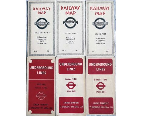 Selection (6) of 1930s/40s London Underground diagrammatic, card POCKET MAPS comprising Beck issues No 2, 1935 (vgc, no marki