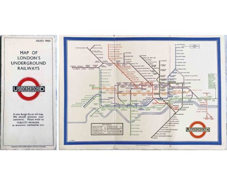 1933 first edition of the H.C. Beck London Underground diagrammatic, card POCKET MAP with the famous cover slogan "A new desi