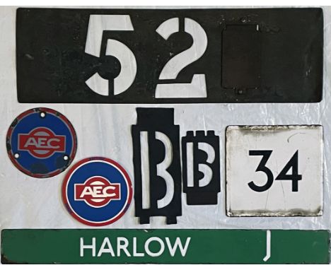 Selection (7) of misc London bus PLATES comprising a route number stencil from an STL bus for service 52, plus two 'B' suffix
