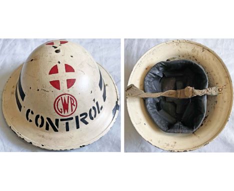 Great Western Railway WW2 STEEL HELMET marked at both front and rear 'Control' with GWR 'shirtbutton' roundel and reversed-im