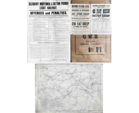 Selection (5) of misc RAILWAY FLYERS, POSTER, MAP etc comprising Cleobury Mortimer &amp; Ditton Priors Light Railway 'Offence