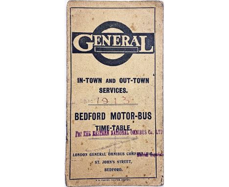 1913 LGOC 'General' TIMETABLE BOOKLET: Bedford Motor-Bus Timetable. In-Town and Out-Town Services. Has been stamped on cover 