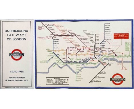 1934 London Underground 'Underground Railways of London' POCKET MAP. A second-year H C Beck diagrammatic card map with print 