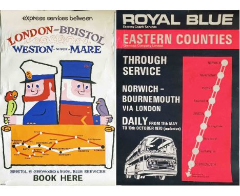 Pair of double-crown COACH POSTERS comprising 1960s 'Express Services between London-Bristol and Weston-Super-Mare (Bristol, 
