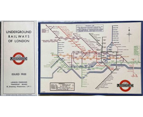 1933 London Underground H C Beck diagrammatic, card POCKET MAP from the first-year series titled 'Underground Railways of Lon