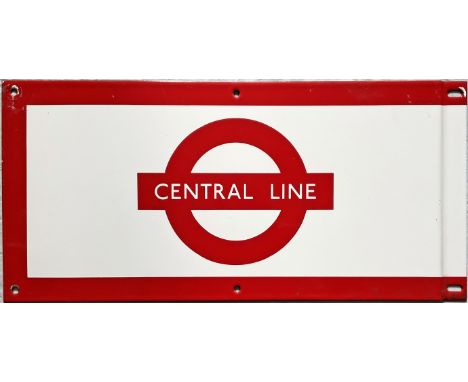 London Underground 1950s/60s enamel PLATFORM FRIEZE PLATE from the Central Line with the line name across the bar of the bull