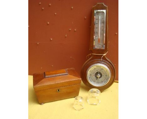 An SB barometer and a 19th Century sarcophagus caddy. 