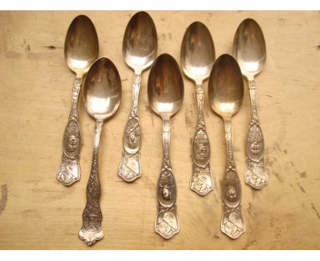 First World War Interest.  A set of six Rogers Bros EPNS Great War Souvenir teaspoons, the stem of each depicting a French or