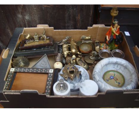 A mixed lot to include a late 19th Century Indian Sadeli micromosaic photograph frame (lacking easel back), a mahogany foldin