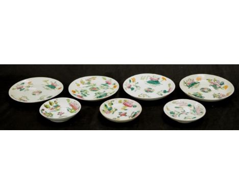 Near set seven Chinese ceramic condiment dishes including 3 smaller dishes, (diameter 9cm approx), and 4 larger dishes, (diam