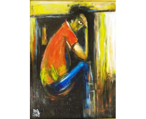 Kevin Charles (Pro) Hart (1928-2006) Seated Man Portrait, acrylic on board, signed lower left, (50cm X 36cm approx).
