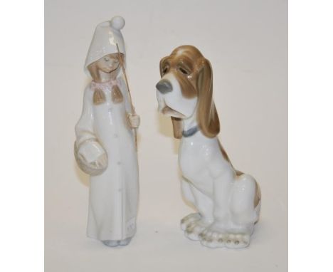 Lladro girl figurine &amp; a Nao hound dog tallest 22cm approx.