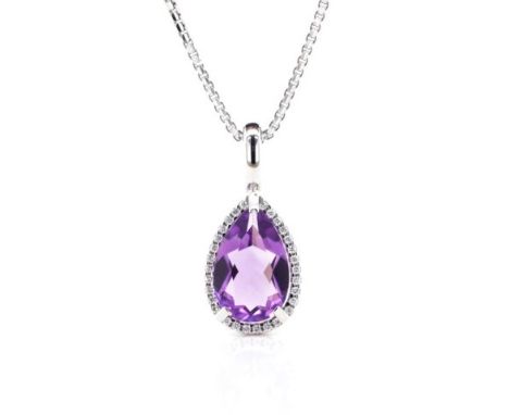 Amethyst, and diamond set 18ct white gold enhancer and chain. Both marked 750. Approx weight 8 grams, chain length 40cm
